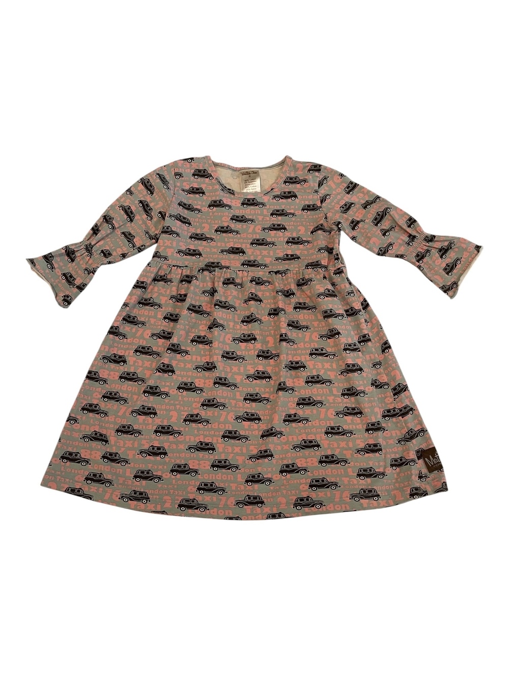 Matilda Jane Girls' Long Sleeve Grey/Tan Dress with London Taxi Print Size 6
